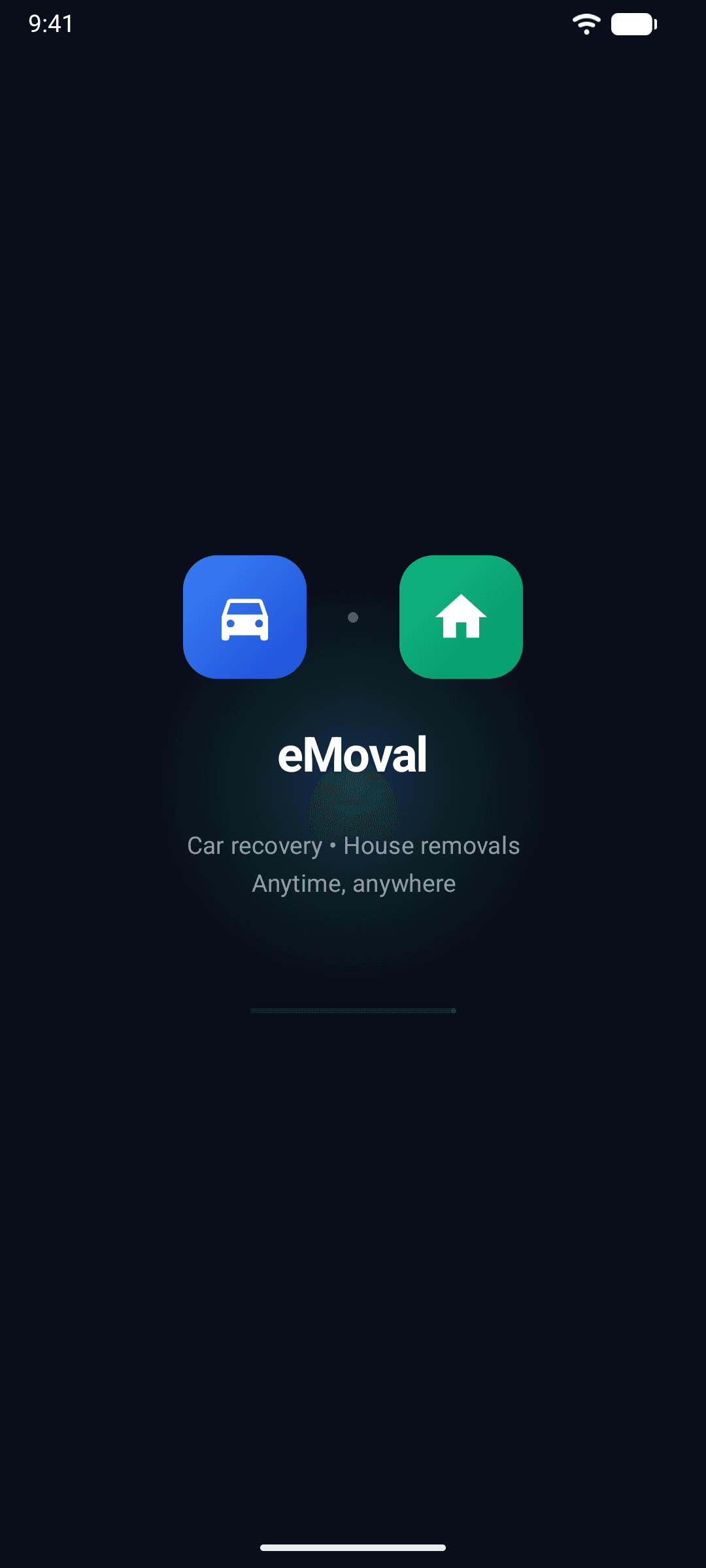 The eMoval welcome screen: car recovery and house removals, anytime, anywhere